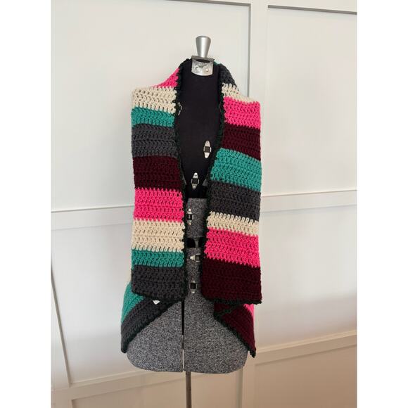 Hand Crocheted Shawl Large Eclectic Grandma Multicolor Striped Cabincore 46x22 - Picture 8 of 8